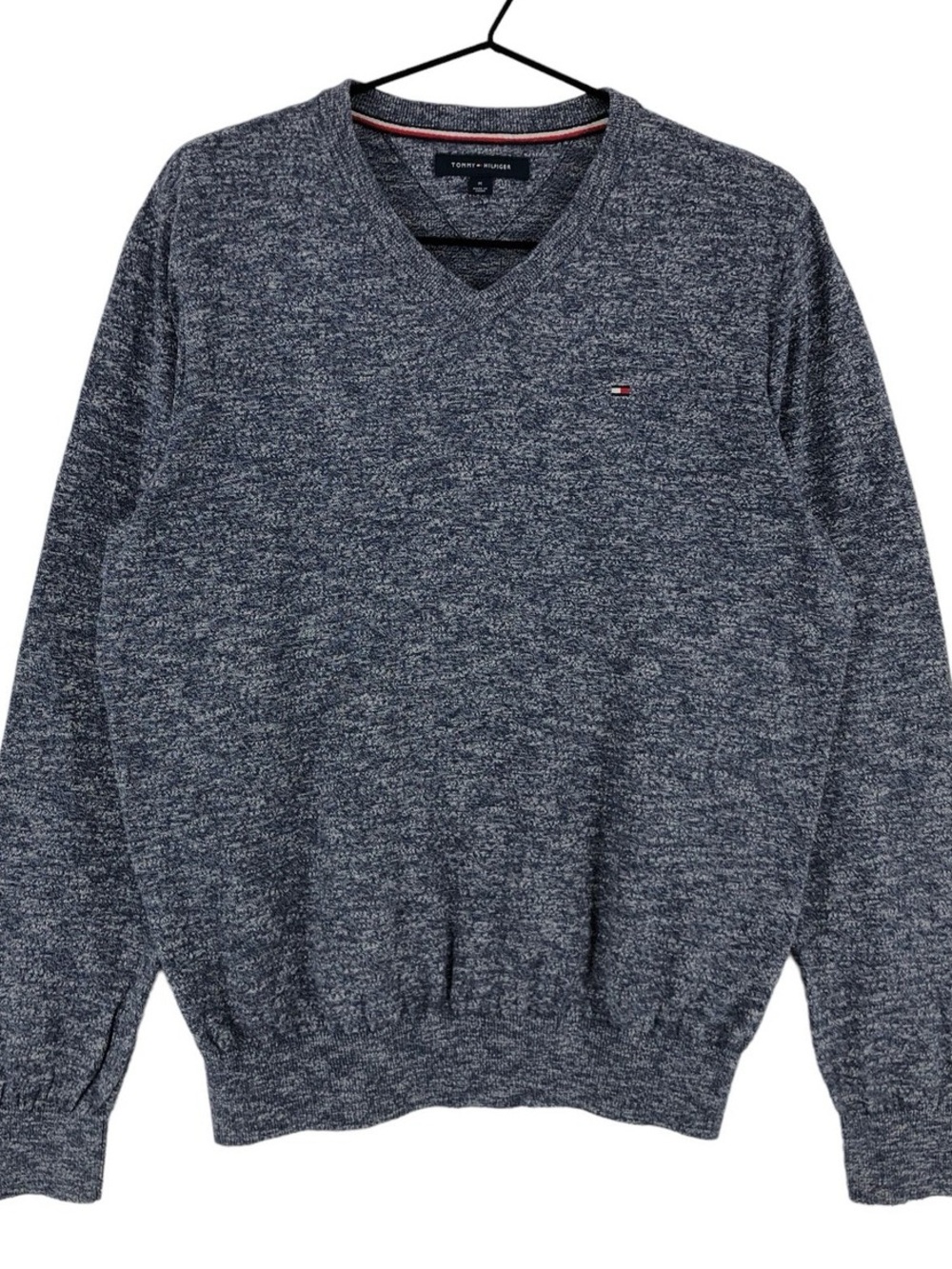 Tommy Hilfiger Men's Heathered Blue V-Neck Thin Pullover Sweater